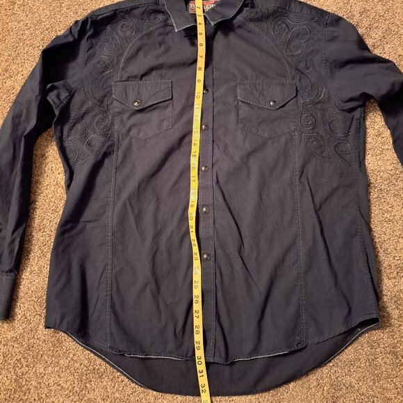 Rock & Roll Cowboy Men’s Western Shirt Snap Buttons Black Embroidered Size XL - Picture 9 of 9